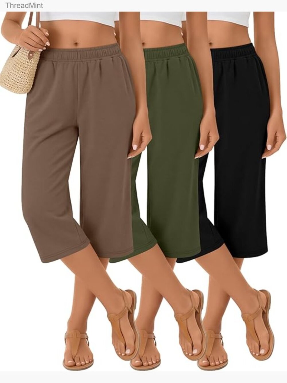 3 Pack Capri Pants Wide Leg Yoga Sweatpants Casual Loose Summer Jogger with